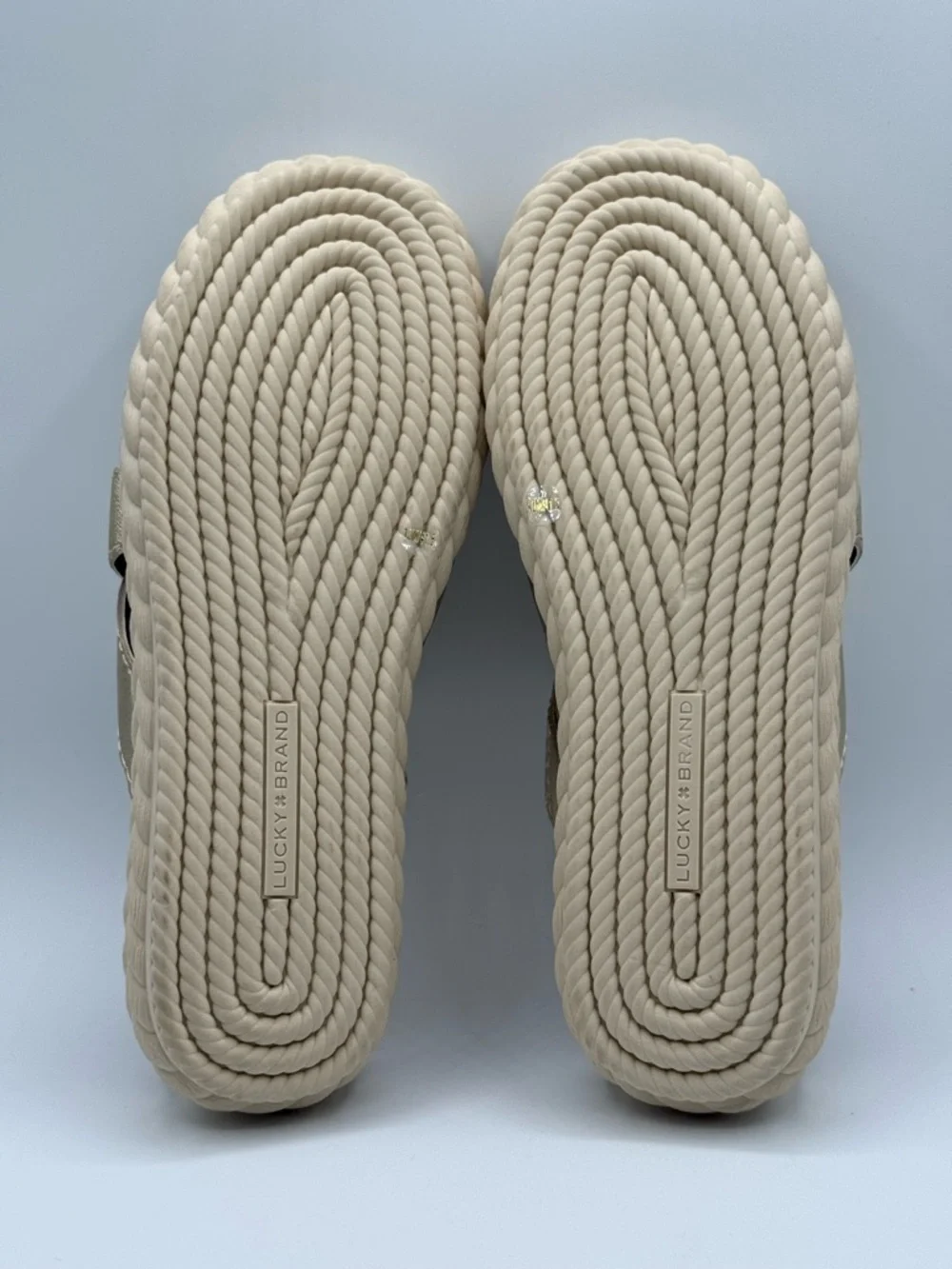 Lucky Brand Lofftee Gold Espadrille Slide Metallic Crisscross Sandals Size 10